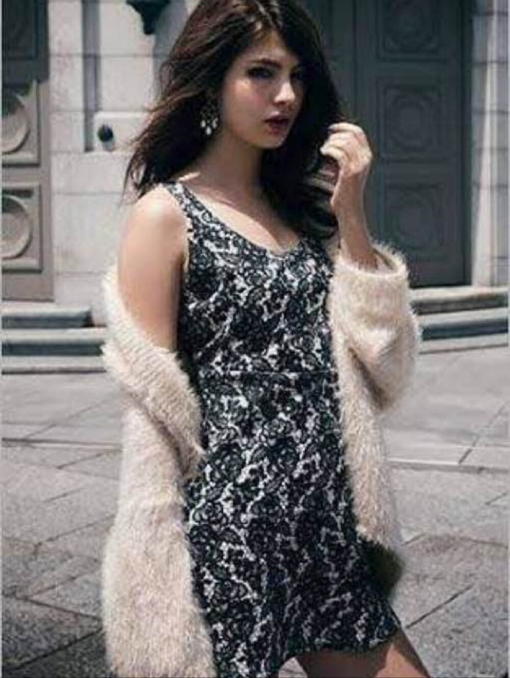 Lipservice Gyaru Japan Black and White Lace-Patterned Tank Dress